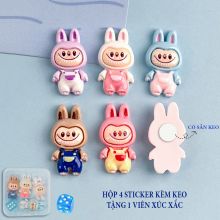 (TẶNG KÈM XÚC XẮC) Hộp 4 Charm Labubu Sẵn KeoCross, Sticker Jibbitz, Gắn Dép Hình Labubu Size Lớn Trang Trí DIY