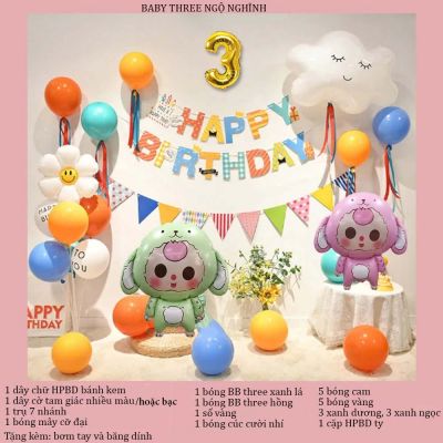 [MẪU MỚI] Full Set Bong Bóng Trang Trí Sinh Nhật Baby Three Thỏ Cho Bé Phụ Kiện Decor Tiệc Đơn Giản BB3 Ngộ Nghĩnh