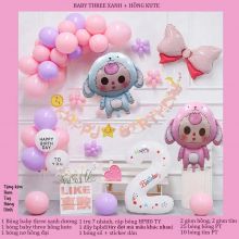 [MẪU MỚI] Full Set Bong Bóng Trang Trí Sinh Nhật Baby Three Thỏ Cho Bé Phụ Kiện Decor Tiệc Đơn Giản BB3 Xanh+Hồng Kute