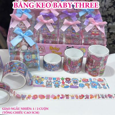 Cuộn sticker dán trang trí hình baby three có hộp đựng nhiều biểu cảm siêu độc đáo