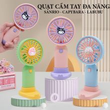 (ĐỦ PHỤ KIỆN) Quạt Cầm Tay Mini Kuromi Labubu Capybara Tai Thỏ Pin Sạc Kết Hợp Để Bàn - 3 Cấp Độ Gió