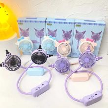 Quạt đeo cổ, quạt tích điện mini hình Kuromi nhỏ gọn xoay 360 độ 2 tốc độ gió siêu êm 3h liên tục