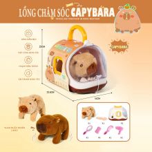 Bộ đồ chơi lồng Capybara 2 màu nâu kem có tiếng biết đi - lồng thú cưng cho bé