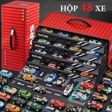 Hộp Mô Hình 48 Xe Thể Thao Bằng Hợp Kim Chạy Trớn Đồ Chơi Thùng Container Chở Oto Kết Hợp Bãi Giữ Xe