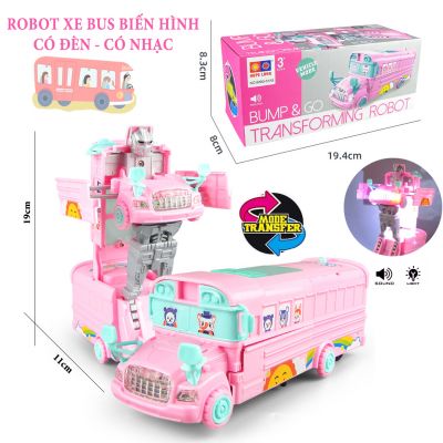 Đồ chơi xe bus biến hình robot siêu nhân cho bé có đèn có nhạc cảm ứng né vật cản 
