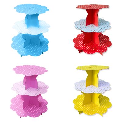 Kệ bánh sinh nhật cupcake 3 tầng xanh hồng đỏ vàng
