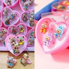 Hộp 3 Nhẫn Nhựa/ Kim Loại Điều Chỉnh Kích Thước Đáng Yêu Cho Bé Gái Hình Labubu, Capybara
