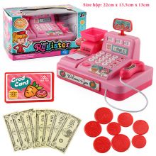 Hộp đồ chơi mô hình máy tính tiền siêu thị đi chợ Hello Kitty màu quét thẻ hiệu ứng nhạc tiếng bíp, mở ngăn tủ,kéo giấy 