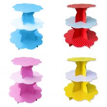 Kệ bánh sinh nhật cupcake 3 tầng xanh hồng đỏ vàng