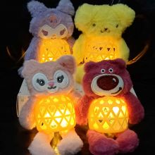 Lồng đèn trung thu rọ nhựa gắn thú bông có đèn LED Sanrio Kuromi Cáo Gấu Dâu trang trí