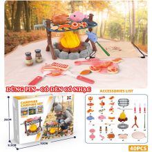 Hộp đồ chơi 40pcs bếp nướng dùng pin có đèn có nhạc Mô hình đồ chơi nấu ăn bếp nướng dã ngoại