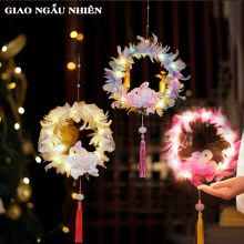 Lồng đèn hình tròn thỏ ngọc Quả cầu thỏ trắng đáng yêu Lồng đèn trung thu cho bé