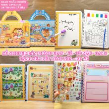 Sổ hình dán sticker hình túi xách nhiều mẫu Sanrio Kuromi Melody Capybara Công chúa Kèm Bút Lông xóa được và cọ vẽ