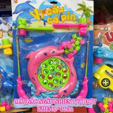 Đồ chơi 2in1 vỉ câu cá Cá heo trẻ em kết hợp đập chuột, 2 cần câu, 2 búa phù hợp cho bé 2 - 6 tuổi sử dụng pin AA