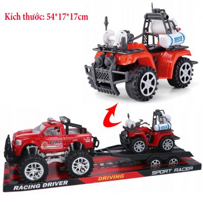 Đồ Chơi Xe Container Đầu Kéo Chở Xe Chữa Cháy Chạy Trớn Loại Đại Xe Chở Hàng Mô Hình Xe - Diệp Linh