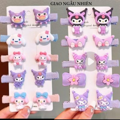 Vỉ kẹp tóc 10 món Chủ đề Sanrio Kuromi Melody Cinnamoll cho bé