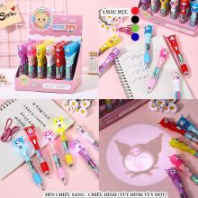 Bút Viết mẫu mới Sanrio Kuromi Melody Chiếu Hình Có Đèn Bút Viết 4 màu Mực Xanh Đen Đỏ Tím Cho Bé Tiện Dụng