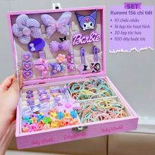 Hộp Buộc Tóc kẹp tóc 156 món Chủ đề Sanrio Kuromi Melody Cinnamoll cho bé Quà tặng bé
