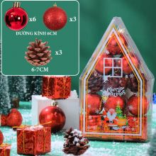 Hộp phụ kiện màu đỏ trang trí, nơ, trái châu loại đẹp Cao Cấp trang trí Noel giáng sinh, phụ kiện trang trí cây thông