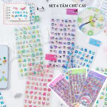 Set 6 tấm sticker chữ cái chữ số Sanrio Kuromi Nhiều màu Hình dán học tập cho bé