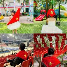 Khăn choàng cờ đỏ sao vàng nhũ da Việt Nam có size trẻ em và người lớn Phù Hợp Mọi Lứa Tuổi