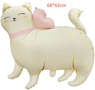 Bong bóng hình mèo trắng đeo nơ đáng yêu trang trí sinh nhật