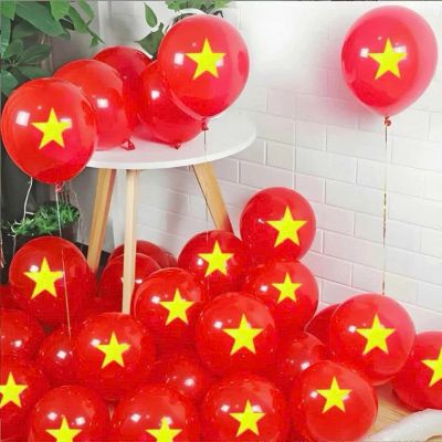 Set 10 bóng cao su đỏ sao vàng trang trí lễ Quốc Khánh Bóng Trang Trí Yêu Nước