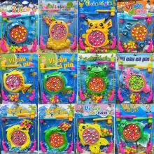 Đồ chơi vỉ câu cá kết hợp đập chuột, 2 cần câu, 2 búa hình pikachu ếch tôm xe máy bay bạch tuột