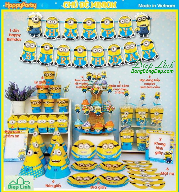 Set trang tri sinh nhat chu de minion doc dao